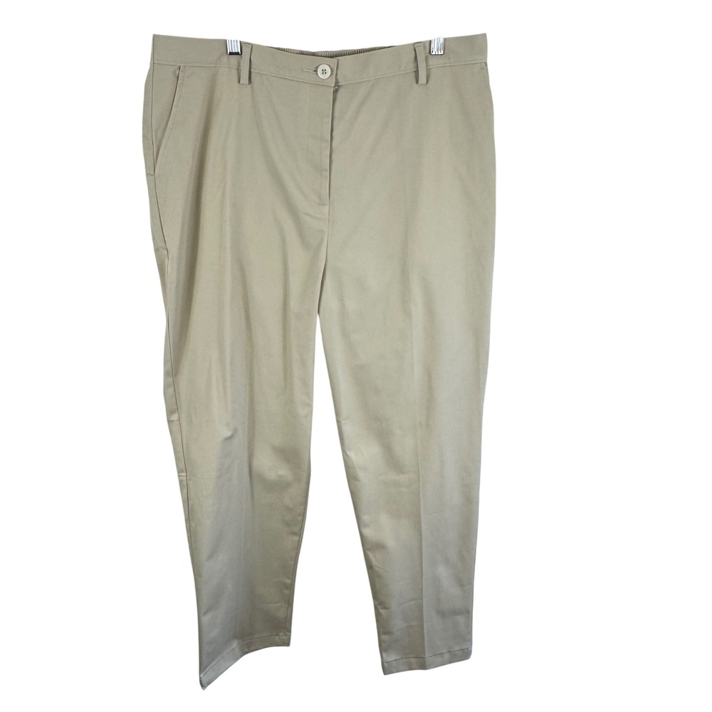 Lands End Outfitters Womens Khaki Chino Pants Elastic Back Tan Trousers Size 16